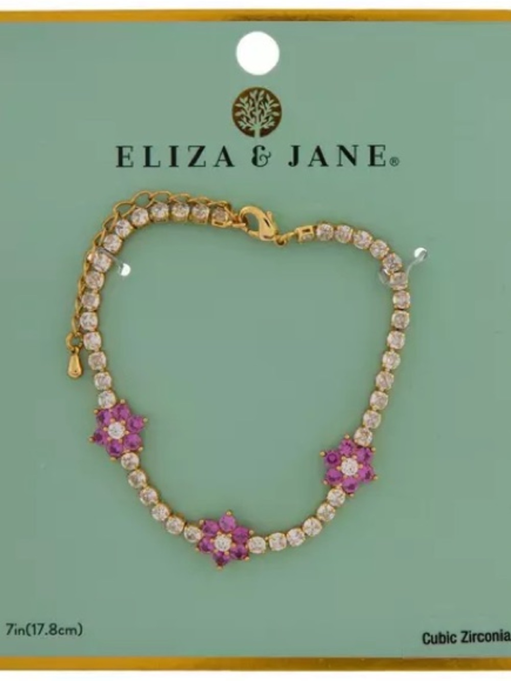 New Eliza & Jane Gold-Tone Pink Flower Cubic Zirconia Bracelet